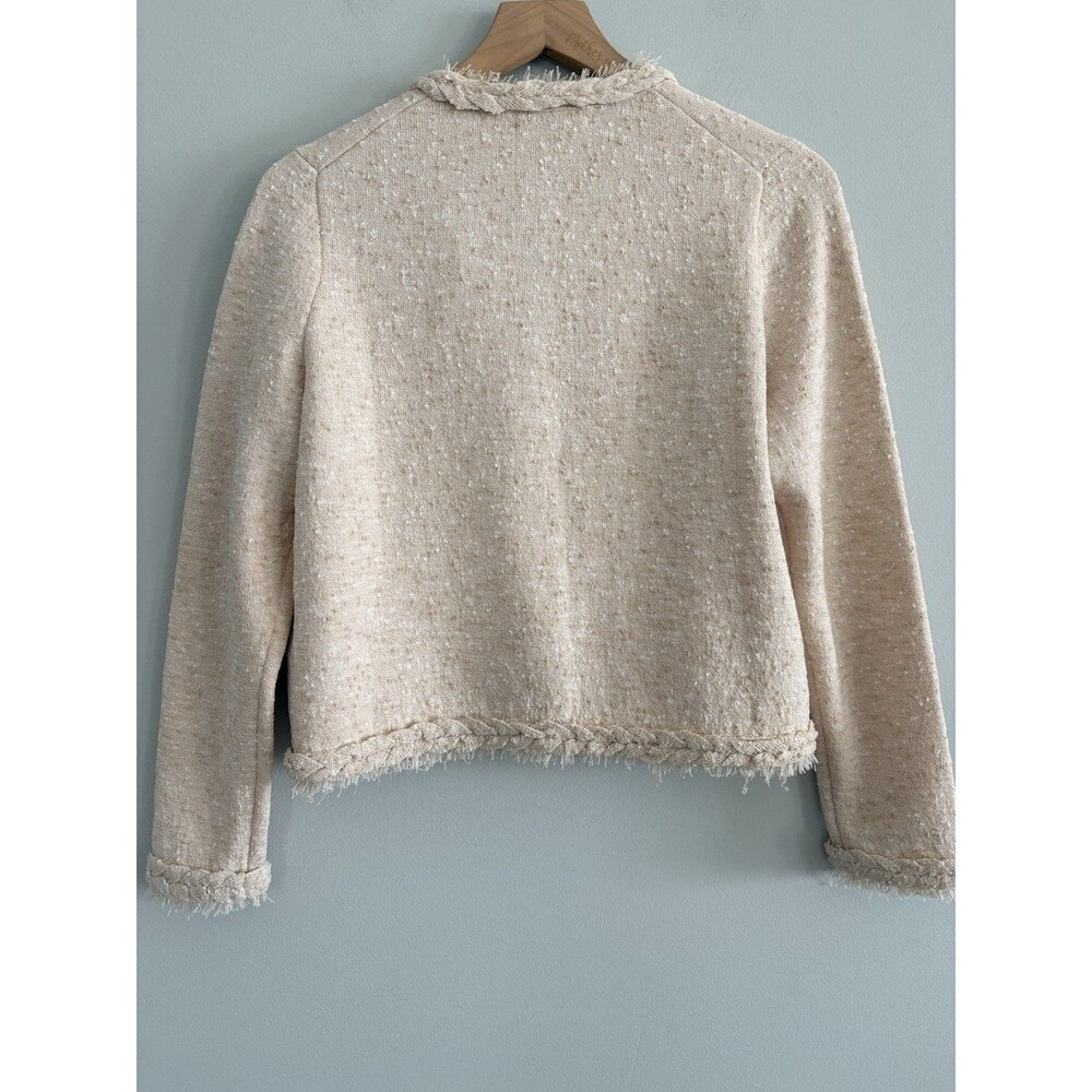 J. Crew Marled Fringe Trim Sweater Lady Cropped Jacket Womens Small Tan - Picture 6 of 7